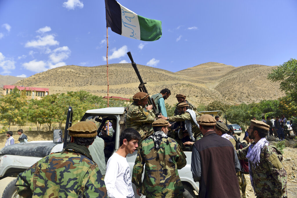 Militiamen in northeastern Afghanistan in 2021. They were loyal to Ahmad Massoud, son of the late Ahmad Shah Massoud.