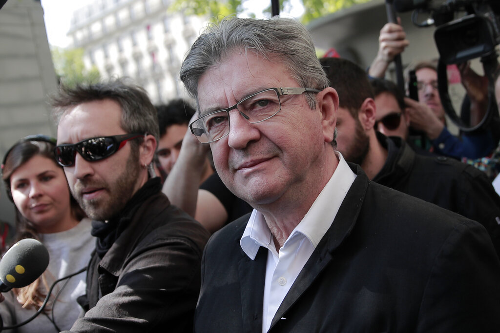 The French far-left party leader, Jean-Luc Melenchon, at Paris on May 1.