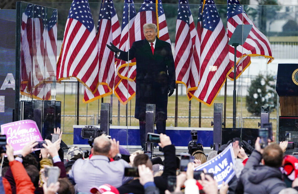 President Trump arrives to speak during a rally protesting the electoral college certification of Joe Biden as president, January 6, 2021.