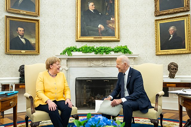 The German chancellor, Angela Merkel, and President Biden on July 15, 2021.
