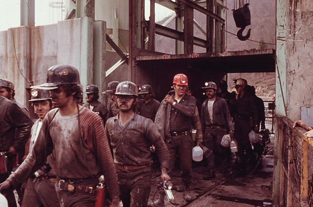 Coal miners leaving a Virginia mine in 1974.