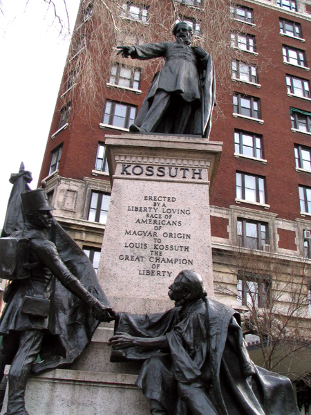 The statue of Kossuth erected in 1928 at West 113th Street and Riverside Drive at New York City.