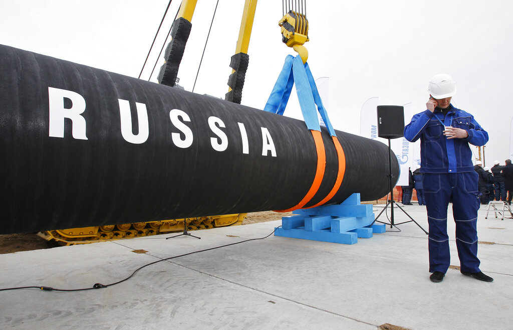 A ceremony marking the start of Nord Stream pipeline construction at Portovaya Bay, Russia on April 9, 2010.