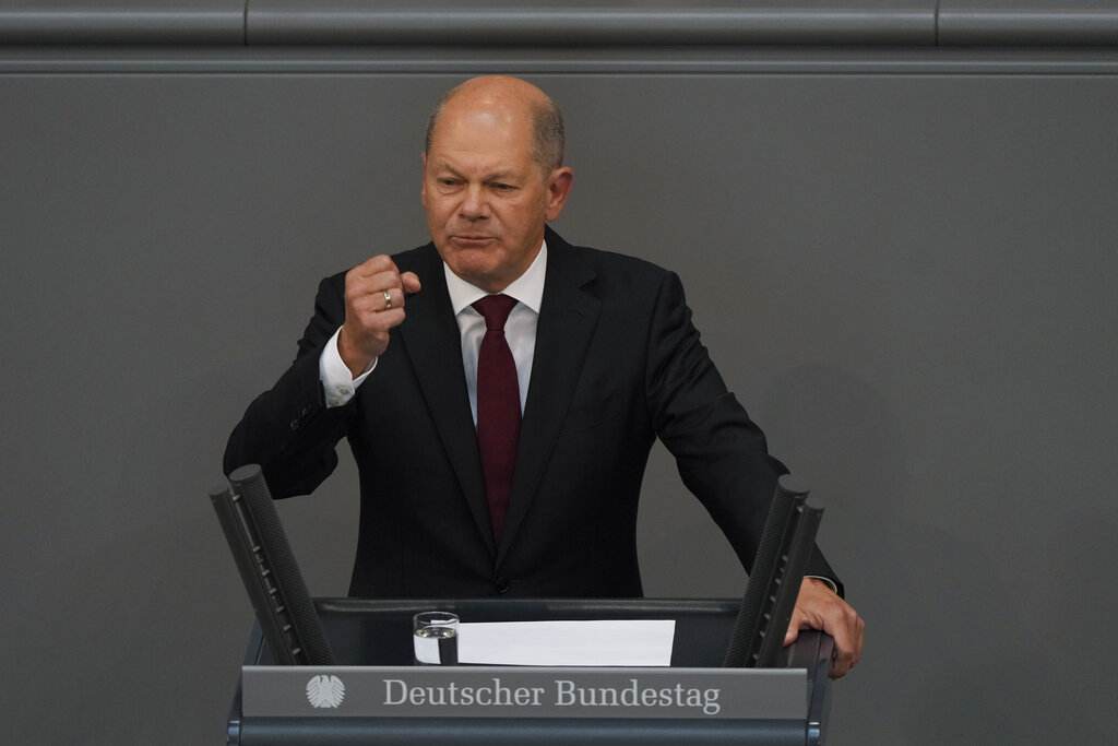 Chancellor Scholz of Germany at the Bundestag at Berlin, September 7, 2022.