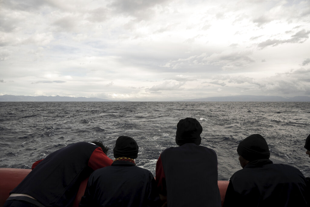 Migrants on the deck of a rescue ship, in the Strait of Sicily, in the Mediterranean Sea, November 5, 2022.