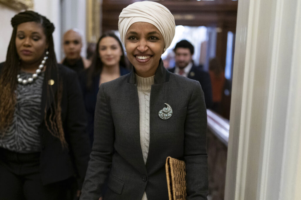 Representative Ilhan Omar leaves the House chamber at the Capitol. at Washington, Feb. 2, 2023.