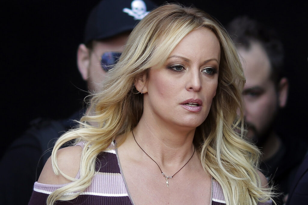 Adult film actress Stormy Daniels arrives for the opening of the adult entertainment fair Venus at Berlin, Oct. 11, 2018.