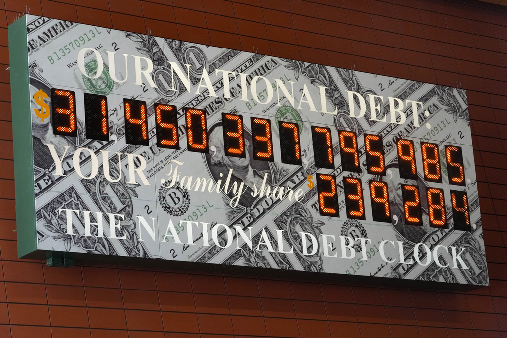 The national debt clock is seen at midtown Manhattan on May 25, 2023.