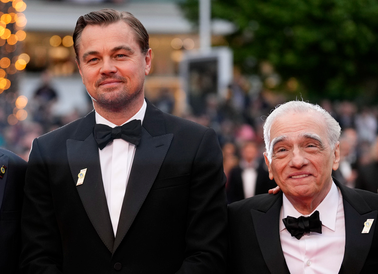 Leonardo DiCaprio and director Martin Scorsese pose for photographers upon arrival at the premiere of the film 'Killers of the Flower Moon' at the 76th international film festival, Cannes, southern France, Saturday, May 20, 2023. (Photo by Scott Garfitt/Invision/AP)