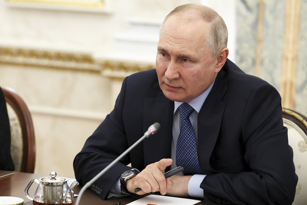 President Putin speaks during a meeting with Russian war correspondents at the Kremlin, June 13, 2023.