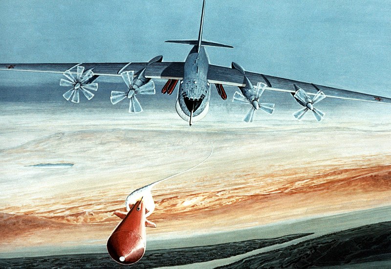 An artist's rendering of a concept of a Soviet Tu-20 Bear-H aircraft launching a cruise missile.