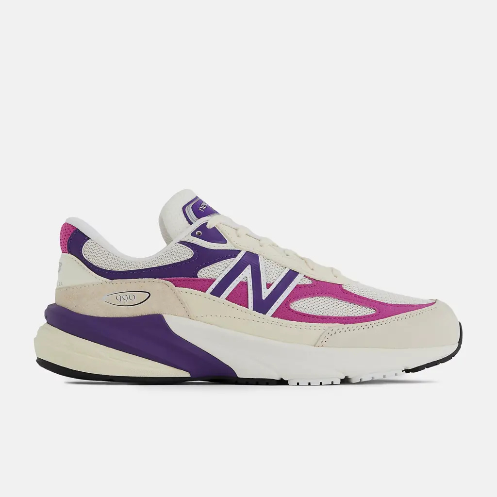The New Balance '990v6' in 'Limestone with Magenta.'