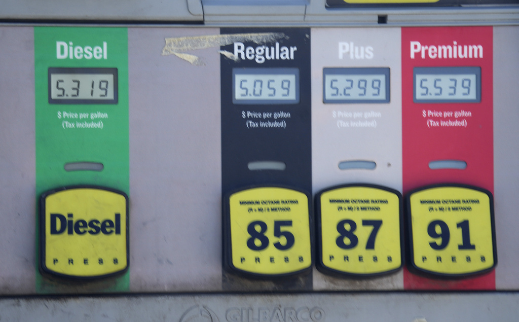Gasoline prices are displayed on a pump at a Conoco station August 9, 2023, at Copper Mountain, Colorado. A jump in energy prices has rekindled some of the inflation pressures underlying the economy.