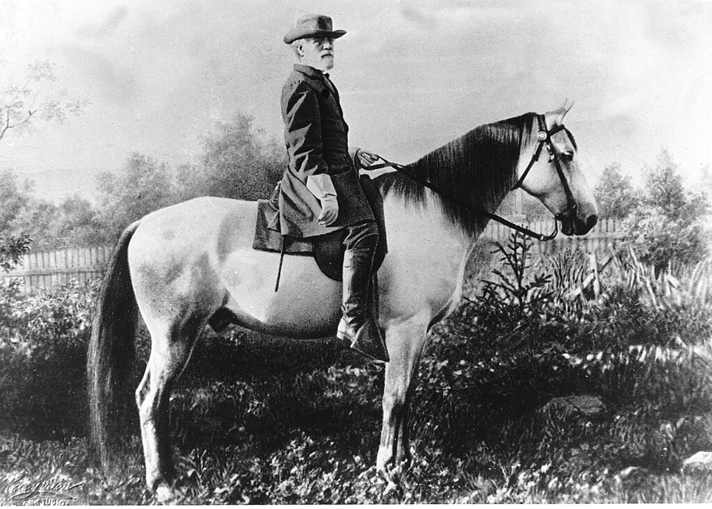 Confederate Gen. Robert E. Lee is shown on his mount, Traveller, during the American Civil War in this undated photo at an unknown location.