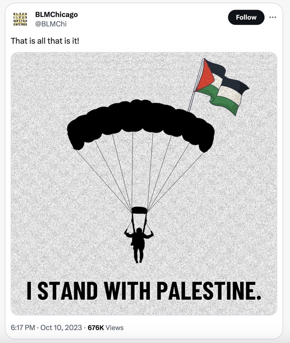 Black Lives Matter Chicago Deletes Hamas Paraglider Post But Doubles Down On Anti Israel Message