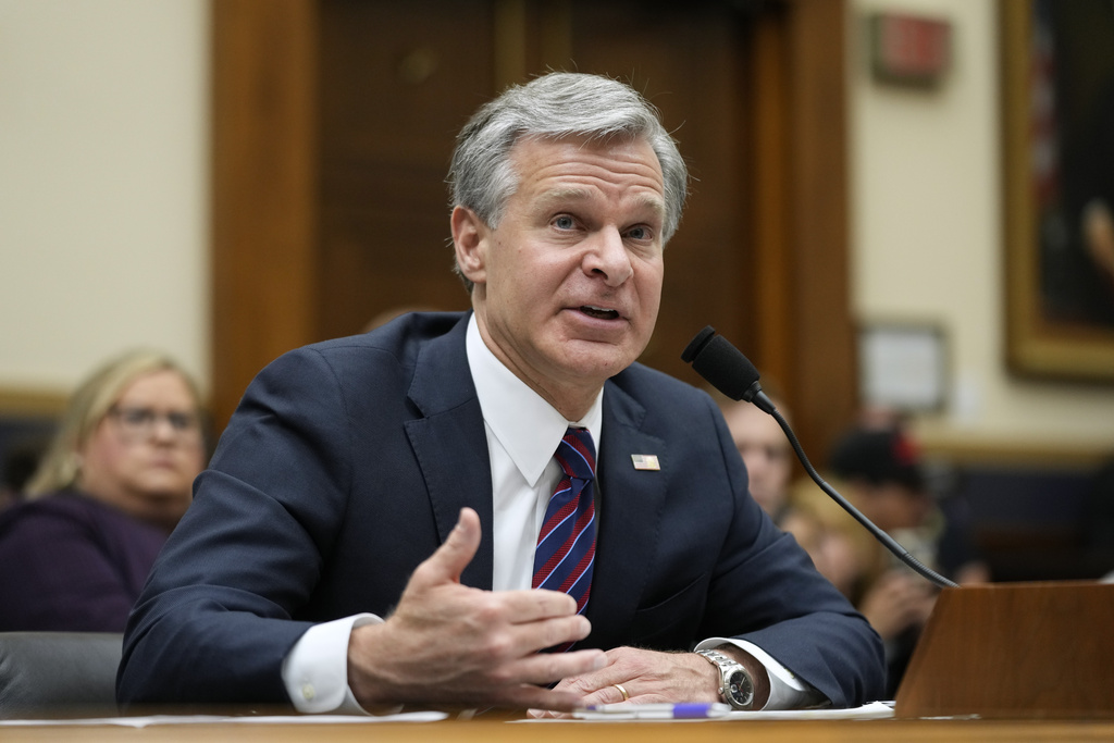 FBI Director Christopher Wray testifies before a House Committee on the Judiciary oversight hearing, July 12, 2023, on Capitol Hill.
