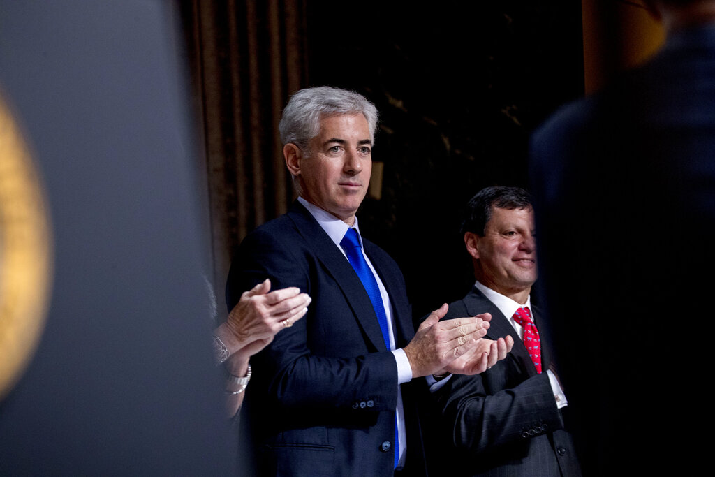 Billionaire investor William Ackman applauds at the Economic Club of New York November 12, 2019.