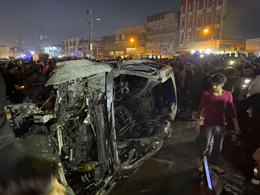 The vehicle targeted by an American drone strike at east Baghdad, Iraq, February 7, 2024.