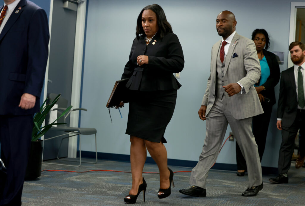 Fulton County District Attorney Fani Willis and her special prosecutor, Nathan Wade, on August 14, 2023 at Atlanta.