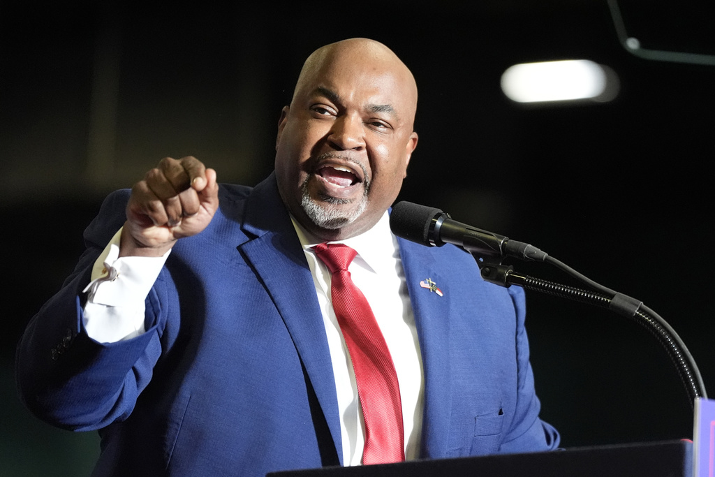 North Carolina Lieutenant Governor Mark Robinson speaks before President Trump at a campaign rally at Greensboro, North Carolina.