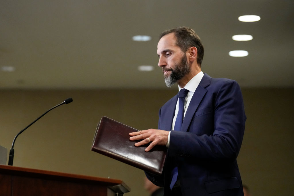 Special Counsel Jack Smith arrives to remarks on a recently unsealed indictment including four felony counts against President Trump on August 1, 2023 at Washington, DC.