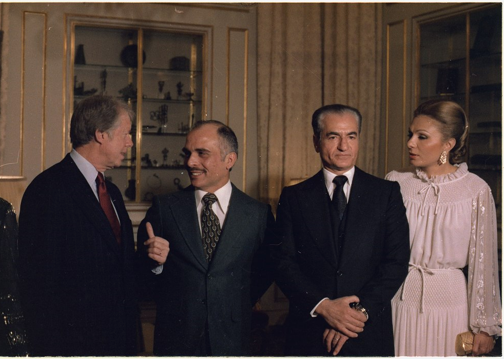 President Carter, far left, with King Hussein of Jordan, the Shah of Iran, and Shahbanou of Iran at Tehran's Niavaran Palace.