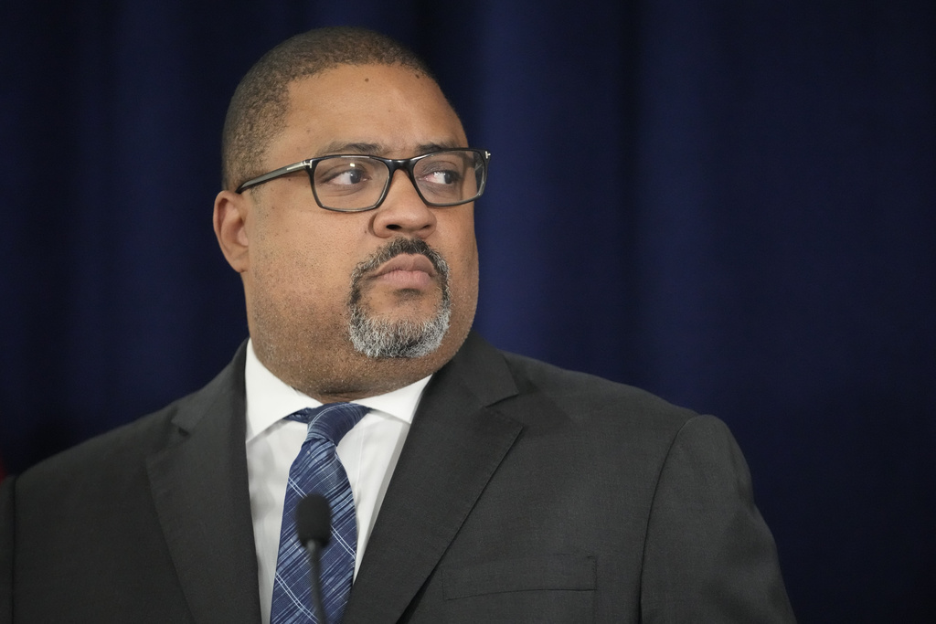 FILE - Manhattan District Attorney Alvin Bragg speaks during a news conference in New York, Wednesday, Sept. 13, 2023. As he prepares to bring the first of four criminal cases against Donald Trump to trial, Manhattan District Attorney Alvin Bragg finds himself at the center of a political firestorm.