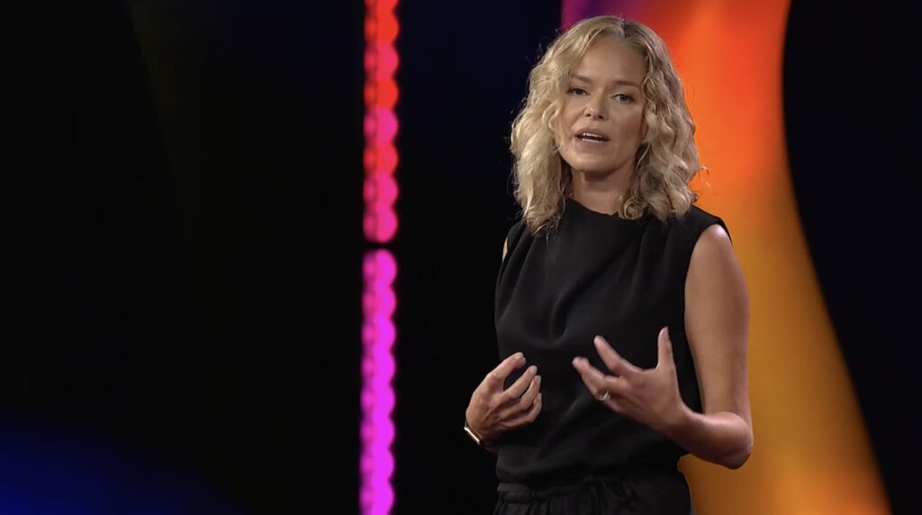 NPR's new chief executive, Katherine Maher, during a TED talk.