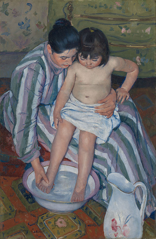 The Child's Bath (The Bath) (1893). Oil on canvas, 39 × 26 in. Art Institute of Chicago