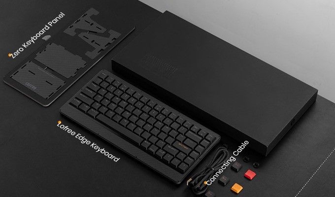 Lofree Edge keyboard with packaging and accessories.