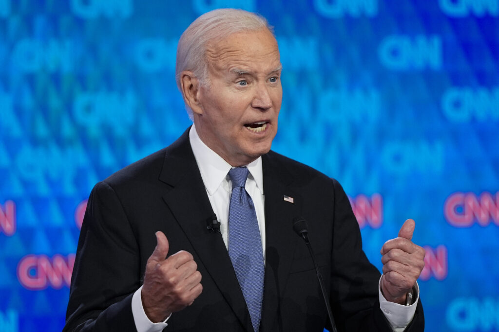 President Joe Biden speaks during the presidential debate June 27, 2024, at Atlanta.