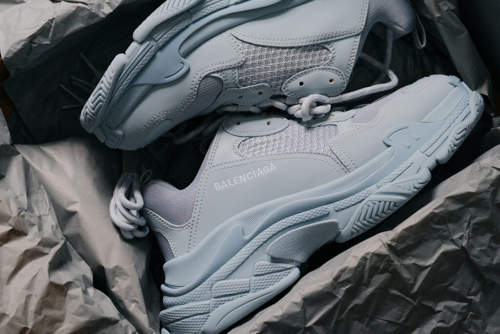 Balenciaga Triple S in light blue.