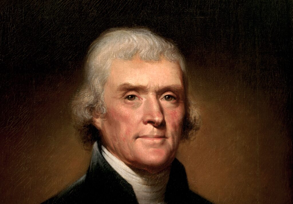 Portrait of Thomas Jefferson by Rembrandt Peale, 1801, detail.