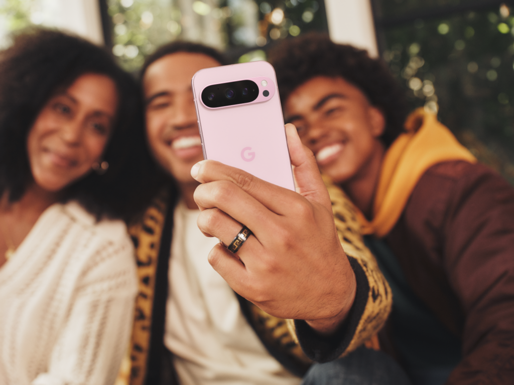 Pixel 9 Pro in Quartz Pink.