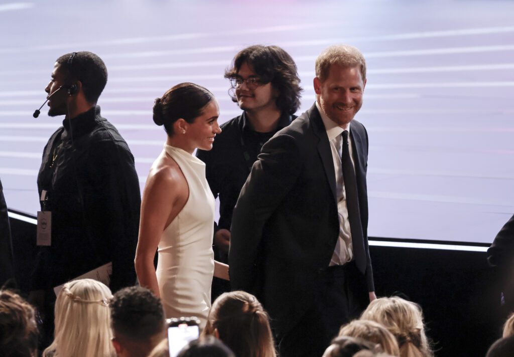 HOLLYWOOD, CALIFORNIA - JULY 11: (L-R) Meghan, Duchess of Sussex and Prince Harry, Duke of Sussex are seen during the 2024 ESPY Awards at Dolby Theatre on July 11, 2024 in Hollywood, California. (Photo by Frazer Harrison/Getty Images)