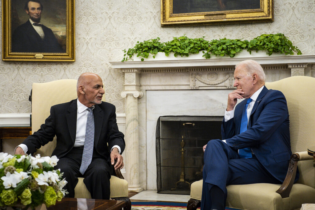 WASHINGTON, DC - JUNE 25: U.S. President Joe Biden (R) hosts Afghanistan President Ashraf Ghani in the Oval Office at the White House June 25, 2021 in Washington, DC. Biden announced in April that he was pulling all U.S. forces from Afghanistan and ending America’s longest war by September 11. (Photo by Pete Marovich-Pool/Getty Images)