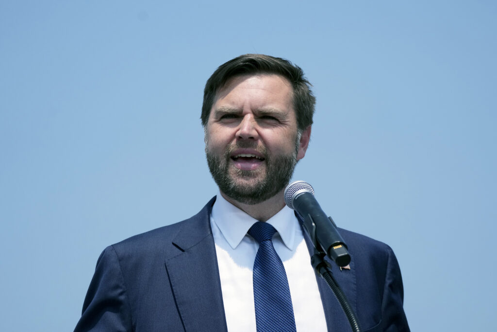 Republican vice presidential nominee Sen. JD Vance, R-Ohio speaks at a campaign event, Wednesday, Aug. 14, 2024, in Byron Center, Mich. (AP Photo/Carlos Osorio)