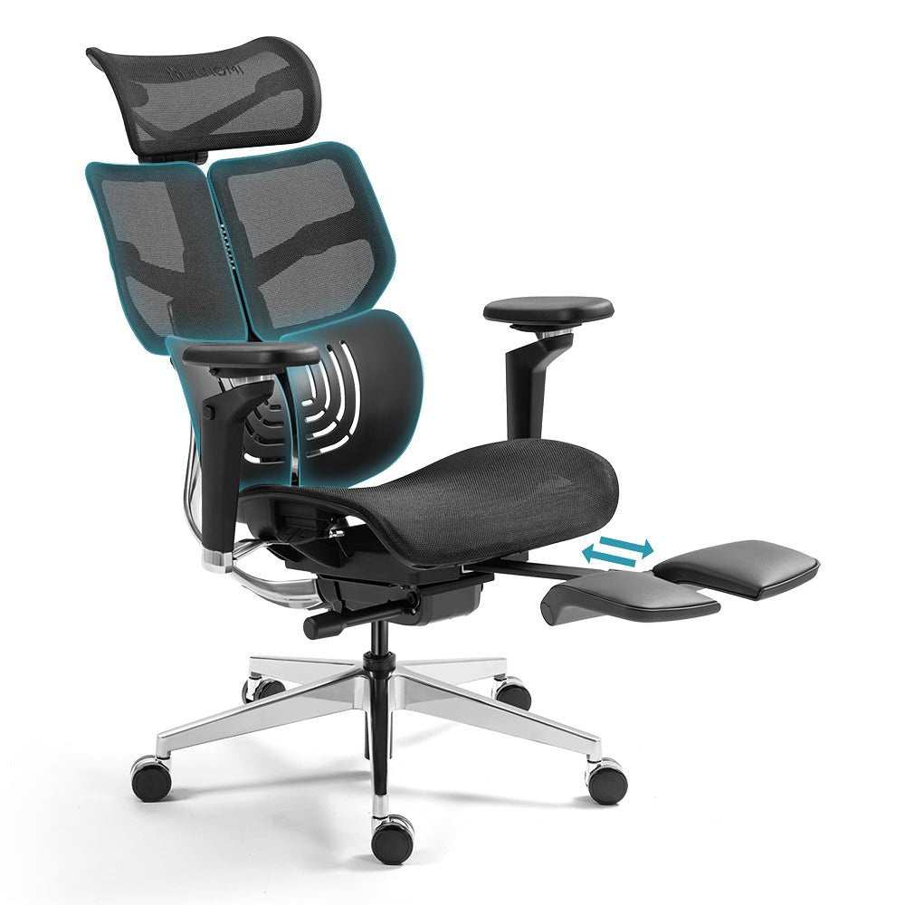 Hinomi X1 Ergonomic Chair, with footrest out.