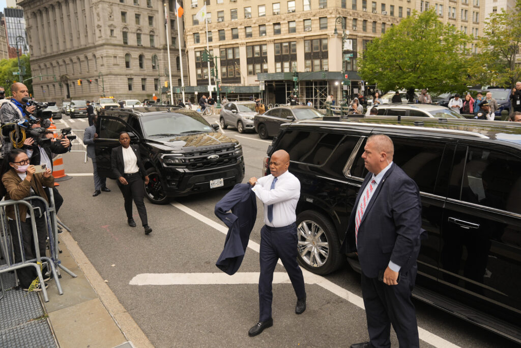 Mayor Adams arrives to court at New York, Wednesday.