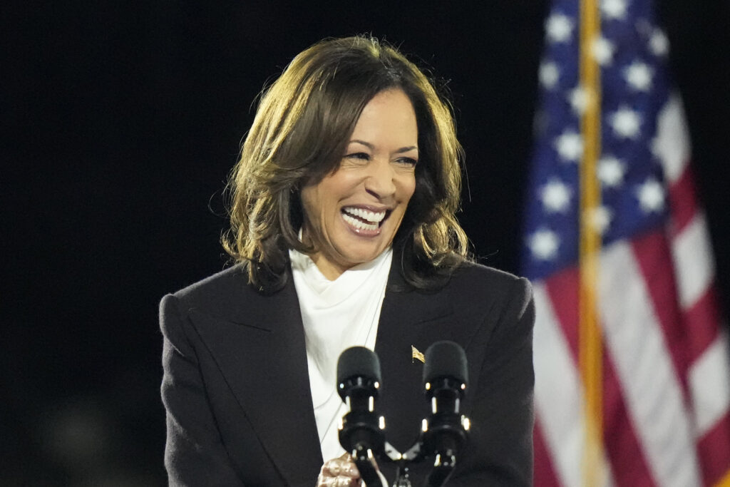 Democratic presidential nominee Vice President Kamala Harris delivers remarks during a campaign event at the Ellipse near the White House in Washington, Tuesday, Oct. 29, 2024.