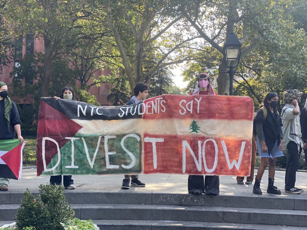 Anti-Israel protesters at New York's Washington Square Park Monday.