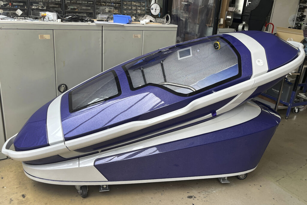 A 'suicide pod' known as 'The Sarco' is seen at Rotterdam, Netherlands.