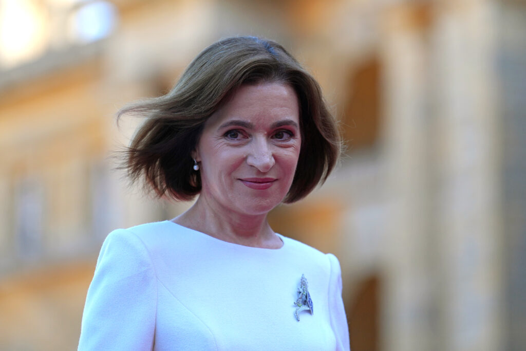 WOODSTOCK, ENGLAND - JULY 18: President of Moldova Maia Sandu arrives for the European Political Community Summit at Blenheim Palace on July 18, 2024 in Woodstock, England. At the 4th European Political Community Summit, Europe’s leaders will focus on energy, infrastructures, connectivity, cybersecurity, countering disinformation and migration.