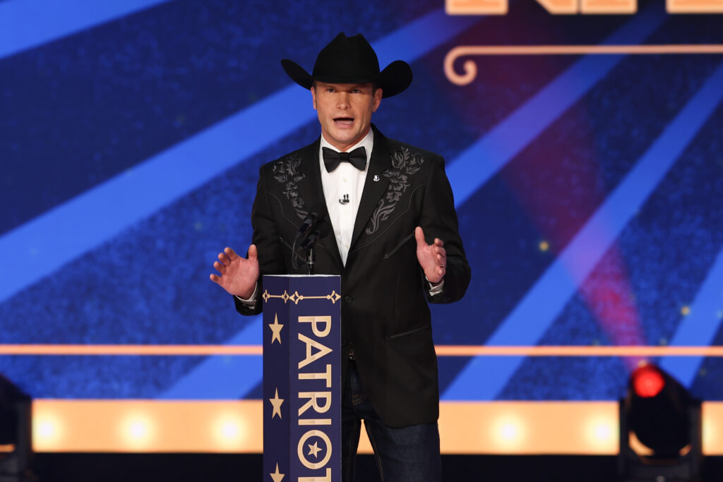 NASHVILLE, TENNESSEE - NOVEMBER 16: Host Pete Hegseth speaks onstage during the 2023 FOX Nation Patriot Awards at The Grand Ole Opry on November 16, 2023 in Nashville, Tennessee. (Photo by Terry Wyatt/Getty Images)