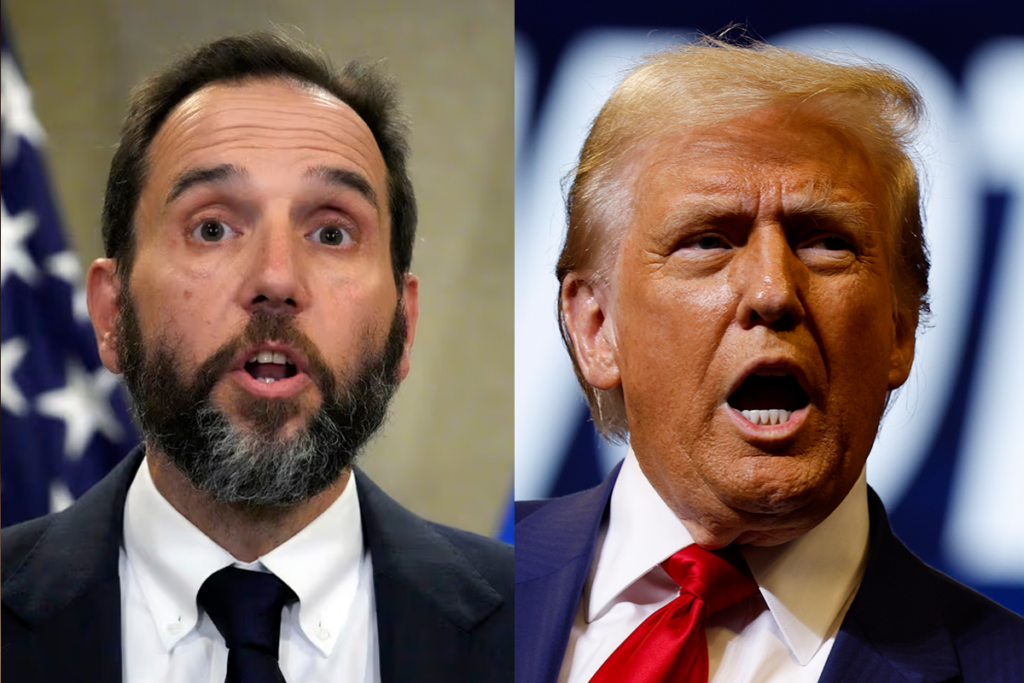 Special Counsel Jack Smith on June 9, 2023 at Washington and President Trump on October 26, 2024 at State College.