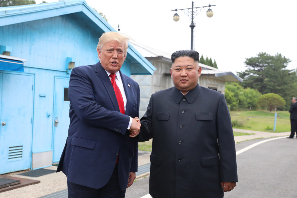 PANMUNJOM, SOUTH KOREA - JUNE 30 (SOUTH KOREA OUT): A handout photo provided by Dong-A Ilbo of North Korean leader Kim Jong Un and U.S. President Donald Trump inside the demilitarized zone (DMZ) separating the South and North Korea on June 30, 2019 in Panmunjom, South Korea. U.S. President Donald Trump and North Korean leader Kim Jong-un briefly met at the Korean demilitarized zone (DMZ) on Sunday, with an intention to revitalize stalled nuclear talks and demonstrate the friendship between both countries. The encounter was the third time Trump and Kim have gotten together in person as both leaders have said they are committed to the "complete denuclearization" of the Korean peninsula.