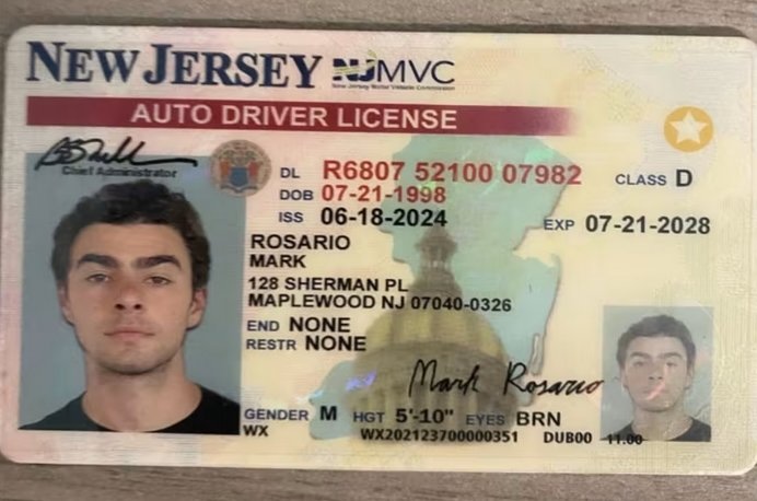 A fake drivers license found in the possession of suspected shooter Luigi Mangione.