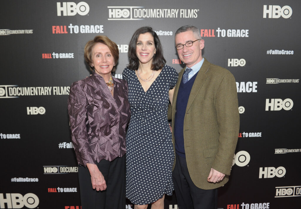 Congresswoman Nancy Pelosi, her daughter, filmmaker Alexandra Pelosi, and former New Jersey Governor Jim McGreevey at the premiere of the HBO documentary Fall to Grace.