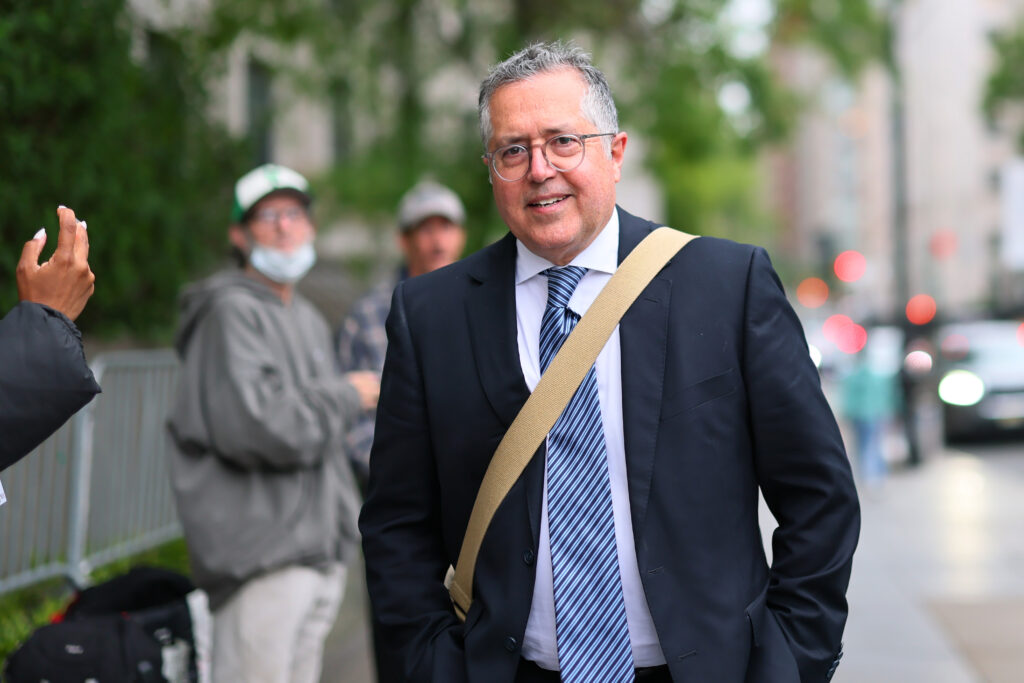 Attorney Marc Agnifilo arrives for the Sean 'Diddy' Combs sex-trafficking trial at Manhattan federal court on May 21, 2025.