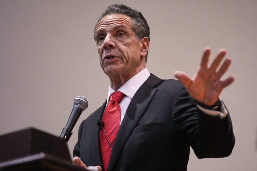 Governor Cuomo speaks during the New York City Mayoral Candidates Forum at Medgar Evers College Wednesday, April 23, 2025, at New York. (AP Photo/Frank Franklin II)